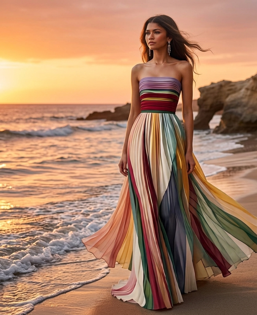 Robe Longue Bustier Plissée